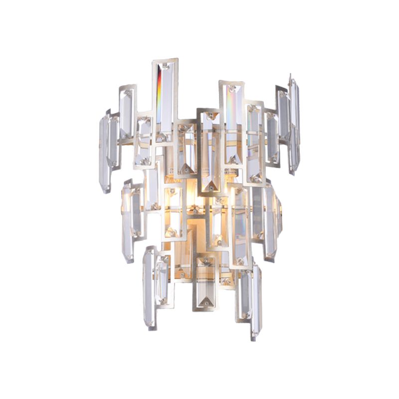 Rose Gold 2-Bulb Wall Lamp Modern Rectangular-Cut Crystal Tier Wall Sconce for Dining Room
