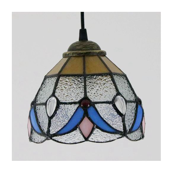 Mini Bowl Pendant Light Stained Glass Tiffany Single Hanging Lamp in Black Finish