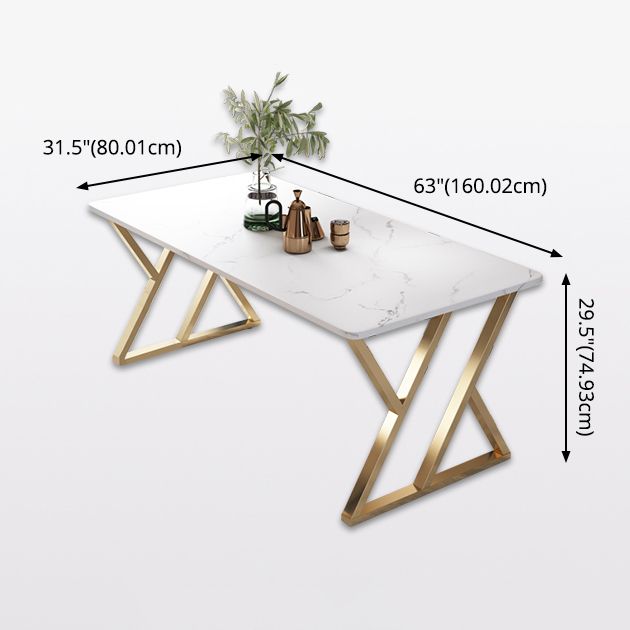 Modern Dining Room Set Standard Height with Sintered Stone Top and Gold Legs Formal Table Set