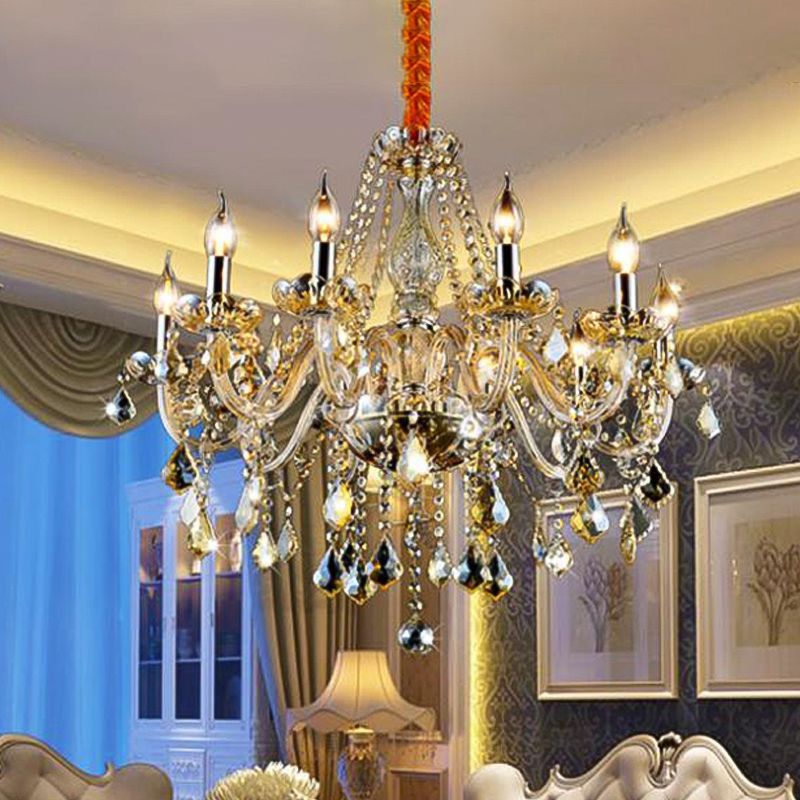 Traditional Unique Chandelier Lights Crystal Hanging Pendant Lights in Gold