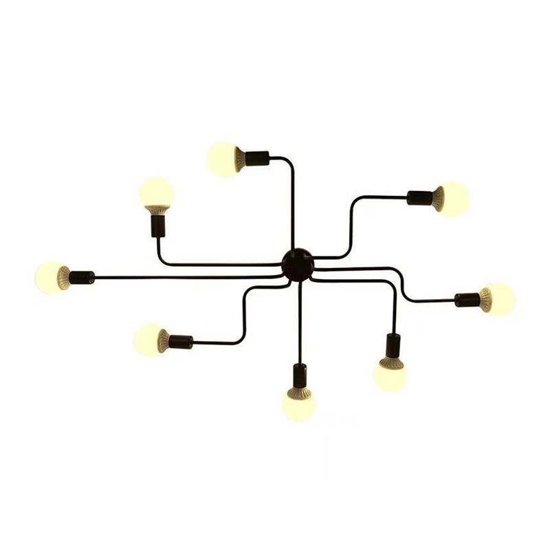 Sputnik Living Room Semi Flush Mount Chandelier Loft Metal Black Semi Mount Lighting