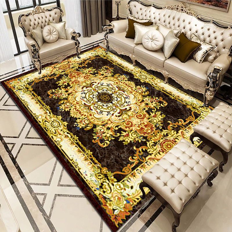 European Style Carpet Flower Printed Indoor Rug Polyester Stain Resistant Carpet for Living Room