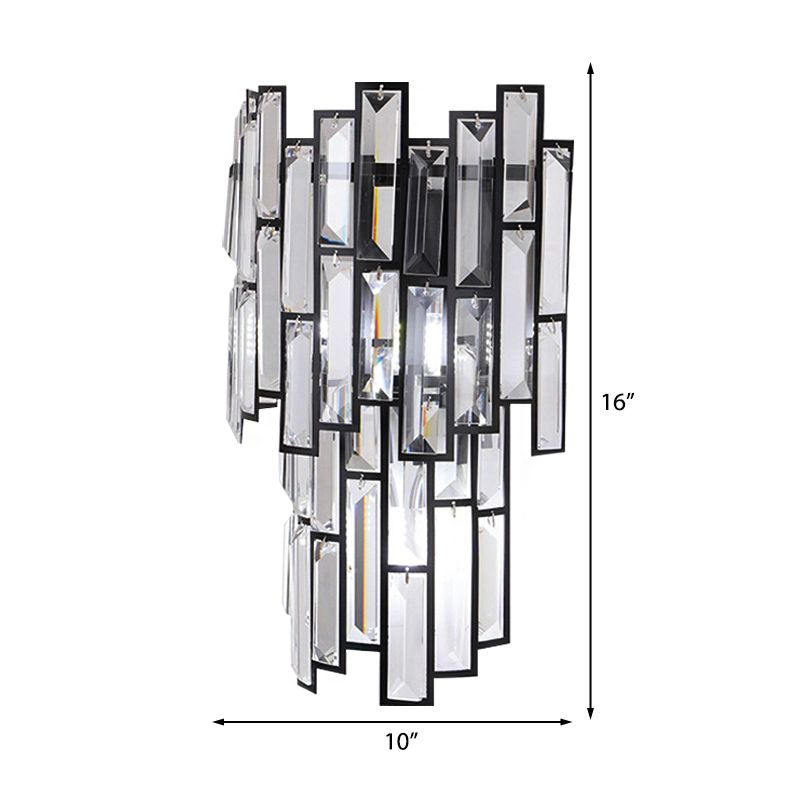 Clear Crystal Block Wall Lamp Contemporary Stylish LED Black Finish Wall Light Fixture for Corridor