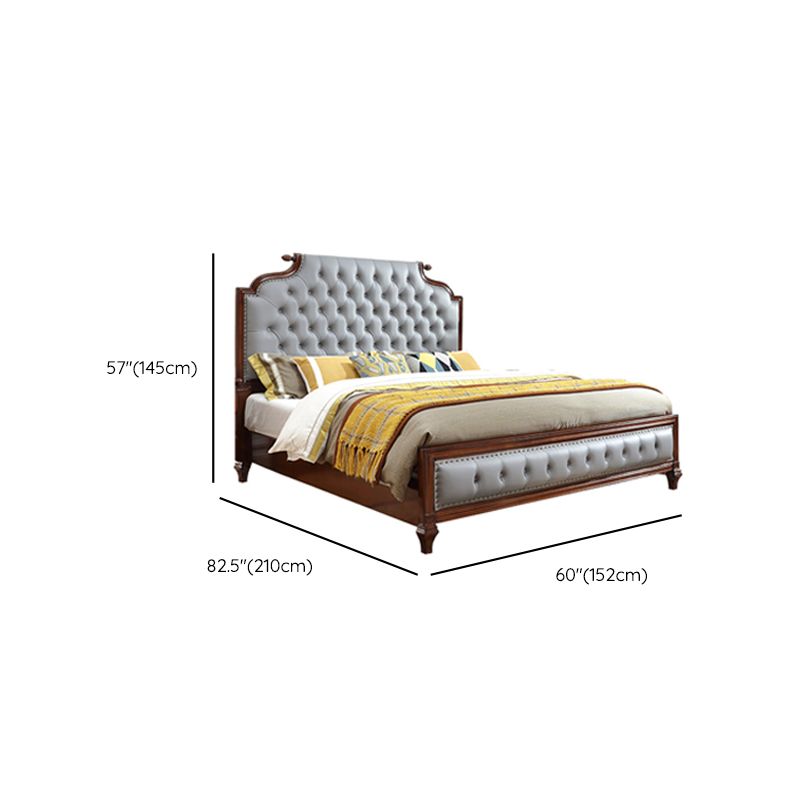 Traditional Brown Panel Bed 57.08" High Oak Bed with Upholstered Headboard