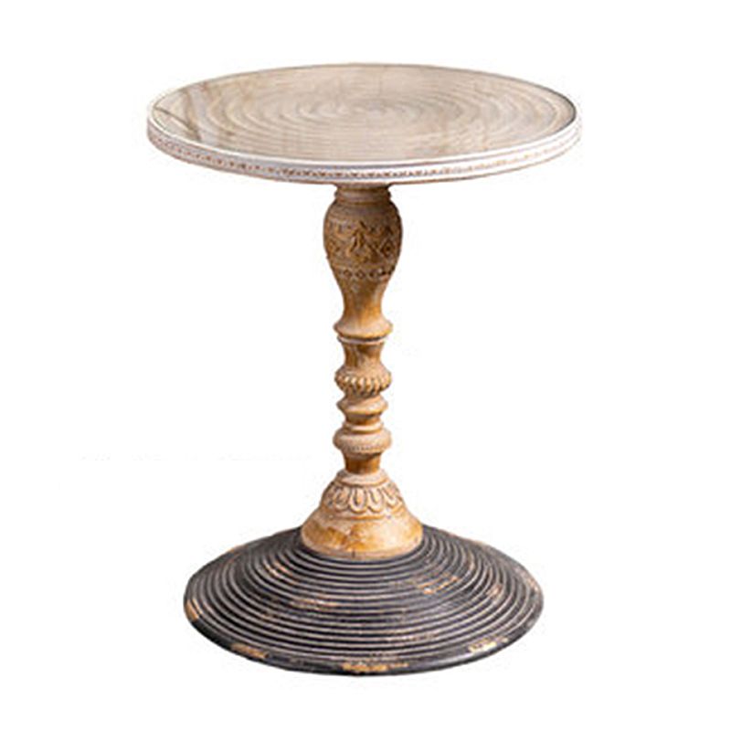 French Country Pedestal End Table Solid Wood Antique Brown/White Side Table