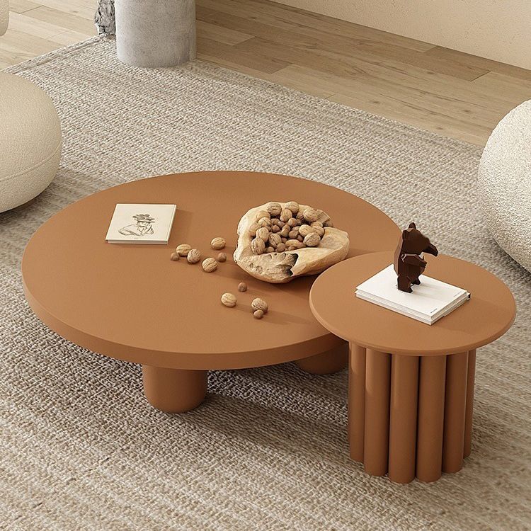 Contemporary Round Bunching Tables with Solid Wood Base Coffee Table