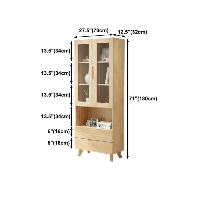 Scandinavian Solid Wood Bookcase Natural Closed Back Bookshelf with Door