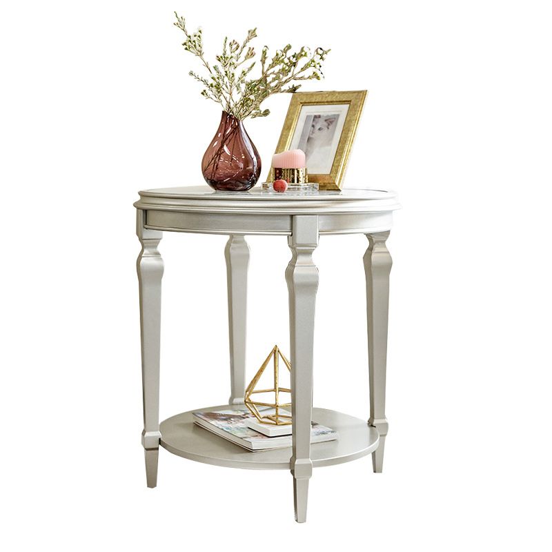 Modernistic Round Double Tier End Table Solid Wood 4 Legs End Table