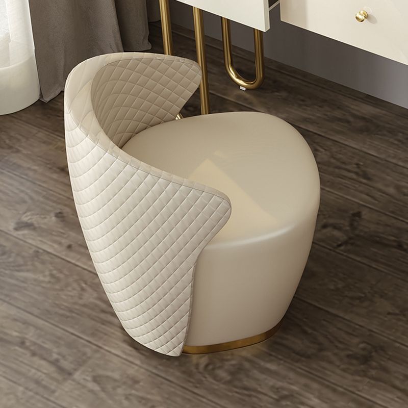 Luxurious Stone Vanity Table with Drawers 30.7" H Makeup Dressing Table Stool Set in Beige