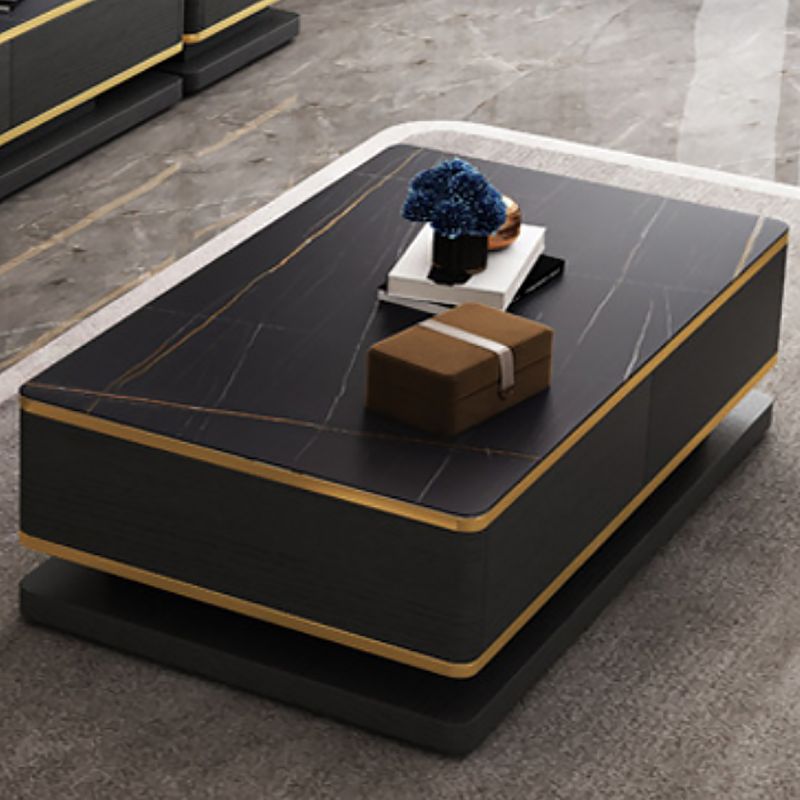 Rectangle Cocktail Table with 4 Solid Wood Drawers and Stone Top
