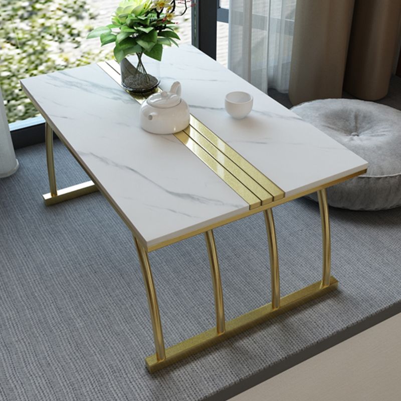 Glam 11.8" H Rectangle Slate Coffee Table Steel Sled Cocktail Table