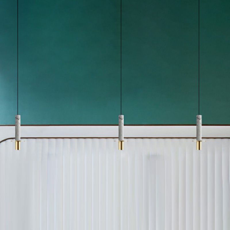 LED Marble Terrazzo Hanging Light Fixture Nordic Modern Style Living Room Long Downlight