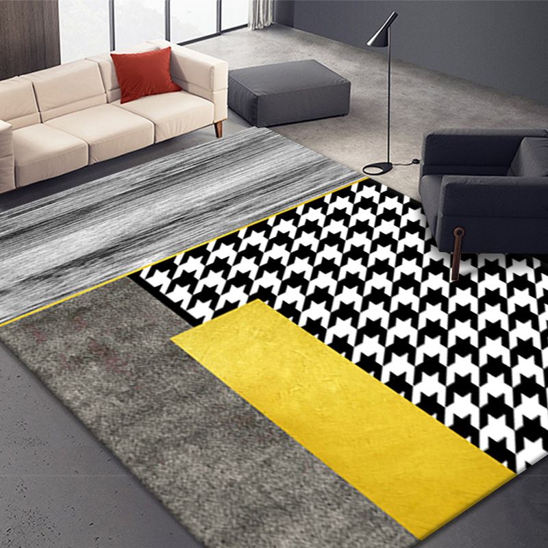 Trendy Houndstooth Print Rug Polyester Carpet Stain Resistant Indoor Rug for Home Decoration