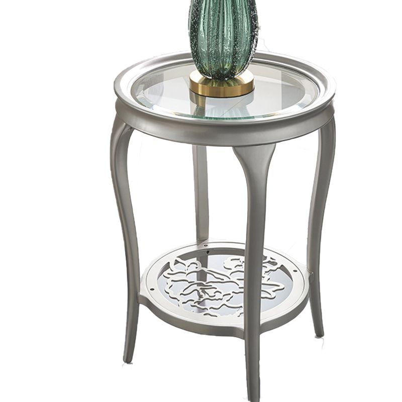25.6" Tall Round Glass Top Side Table Wood 4 Legs End Table with Shelf