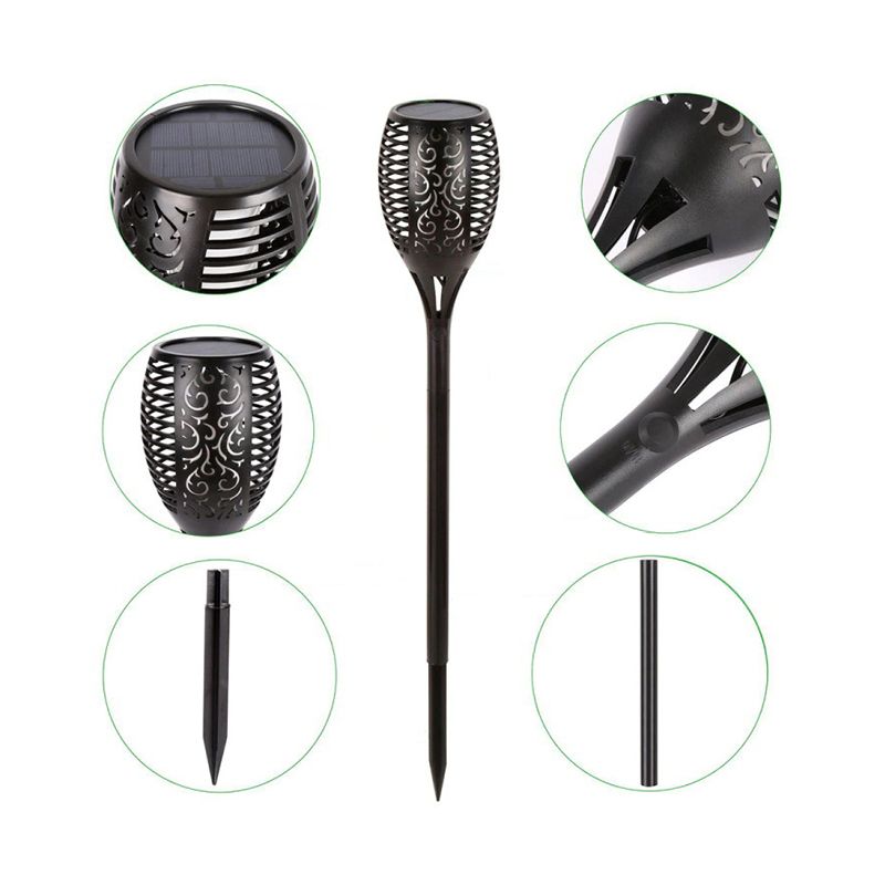 Vintage Torch Shaped LED Stake Light Plastic Outdoor Solar Lawn Lighting in Black