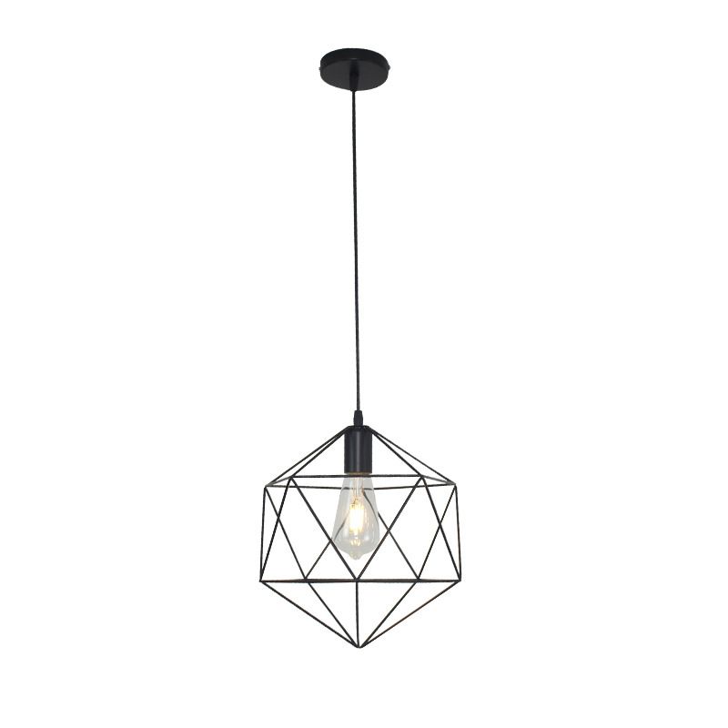 Black Metal 1 Light Light Light Light Nordic Retro Geometric Filo Cage Hanging Lampada per il ristorante