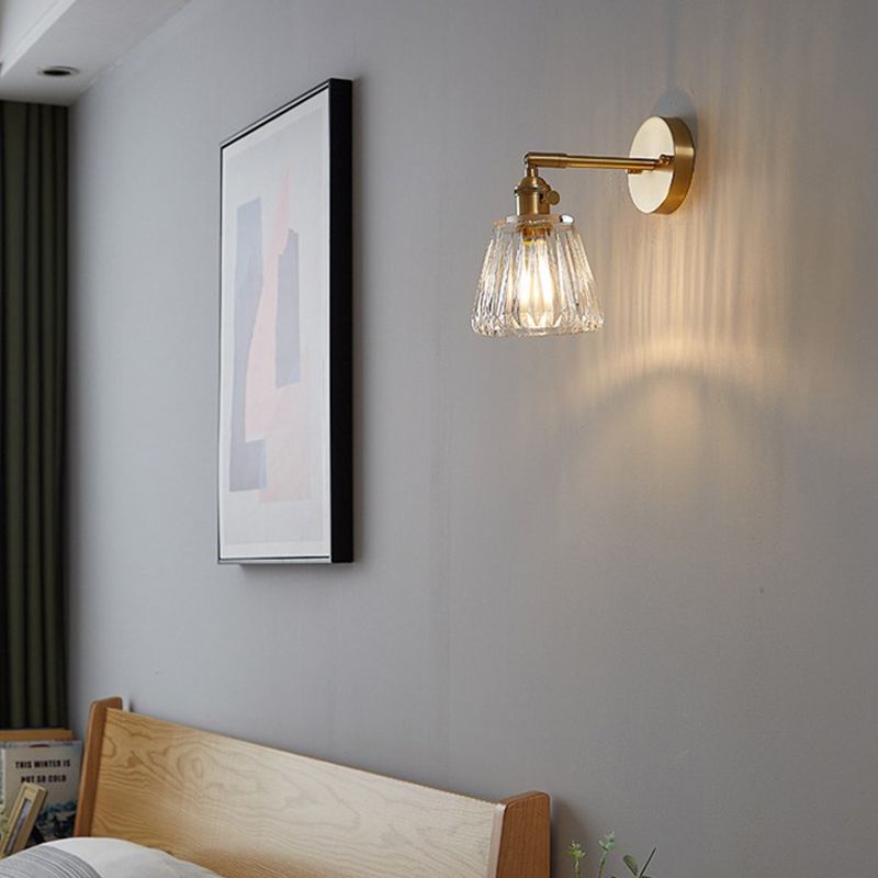 Glass Cone Shape Wall Light Industrial Style 1 Light Wall Light Sconce in Brass