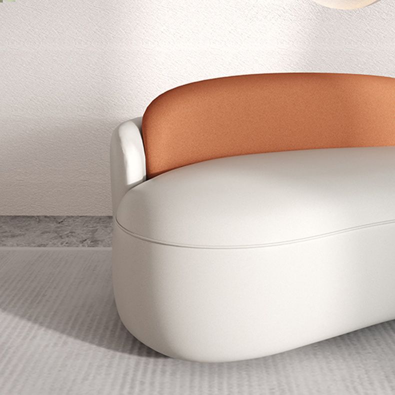 Contemporary Faux Leather Sofa Curved Cushions Back Sofa in White and Orange