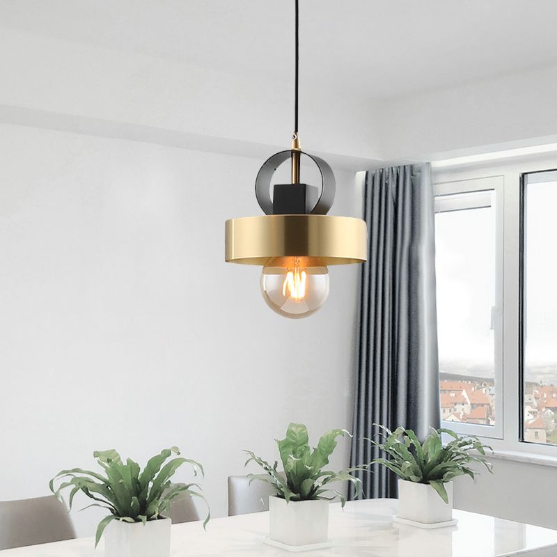 Gold Finish Round Pendant Lighting Post Modern 1-Bulb Metal Ceiling Hang Fixture for Bedside