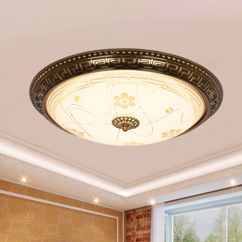 12.5"/15"/19" Wide LED Ceiling Flush Antiqued Bowl Shade Veined Glass Flush Mount Lamp Fixture in Gold, Warm/White Light