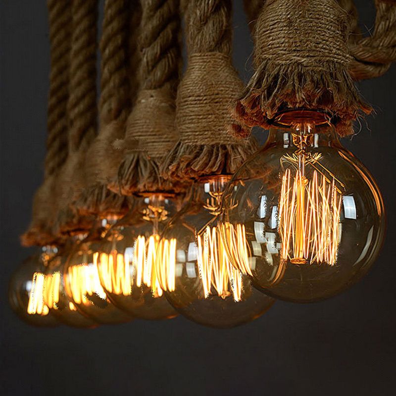 Industrial Hanging Light Exposed Bulb Island Lamp with Rope for Restaurant