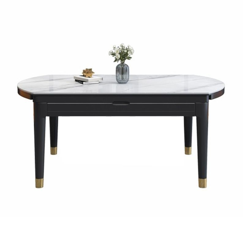 Luxury Round Grey Stone Top Extension Dining Table with 4 Black & Gold Legs