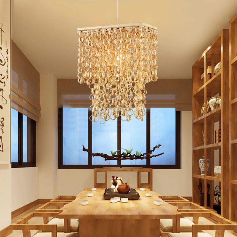 Lámpara colgante de bambú rectangular moderno 1 iluminación de luz en beige