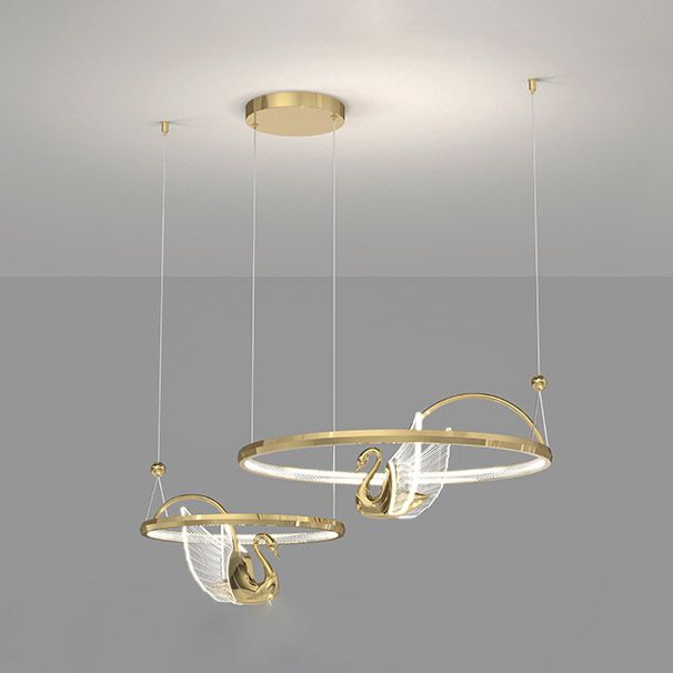 Gold Swan Suspension Light Minimalist Metal LED Chandelier for Living Room