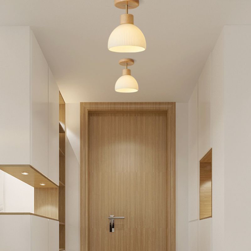 Bowl Shape Wood Flush Light Modern Style 1 Light Flush Mount Ceiling Lights