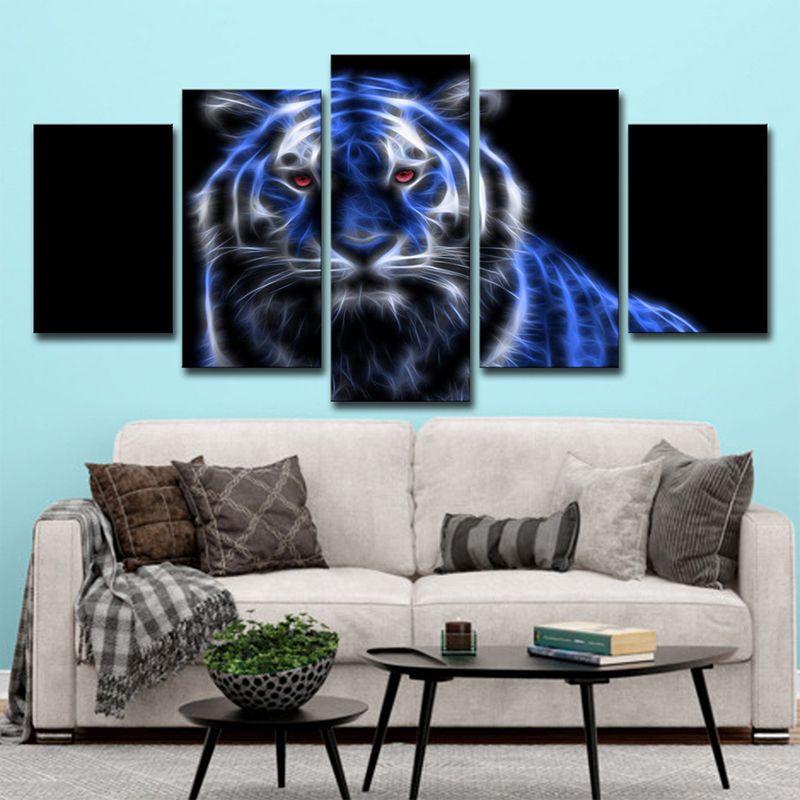 Luminous Tiger Canvas Wall Art for Boys Bedroom Animal Wall Decor in Blue on Black