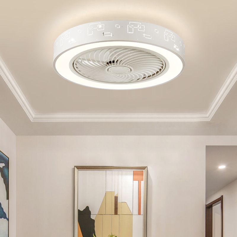 Unsichtbarer, trommelförmiger Lüfterlicht Kit Nordische Acryl weiße LED Semi Flush Light für Schlafzimmer