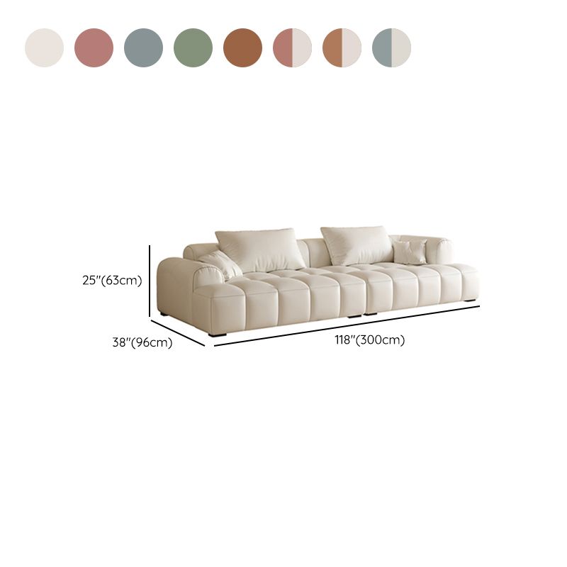 Scandinavian Faux Leather Pillow Back Recessed Arm Sofa For Living Room