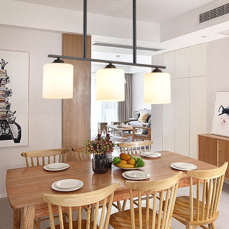 Modern Style Cylinder Chandelier Light Glass 3 Lights Hanging Ceiling Light