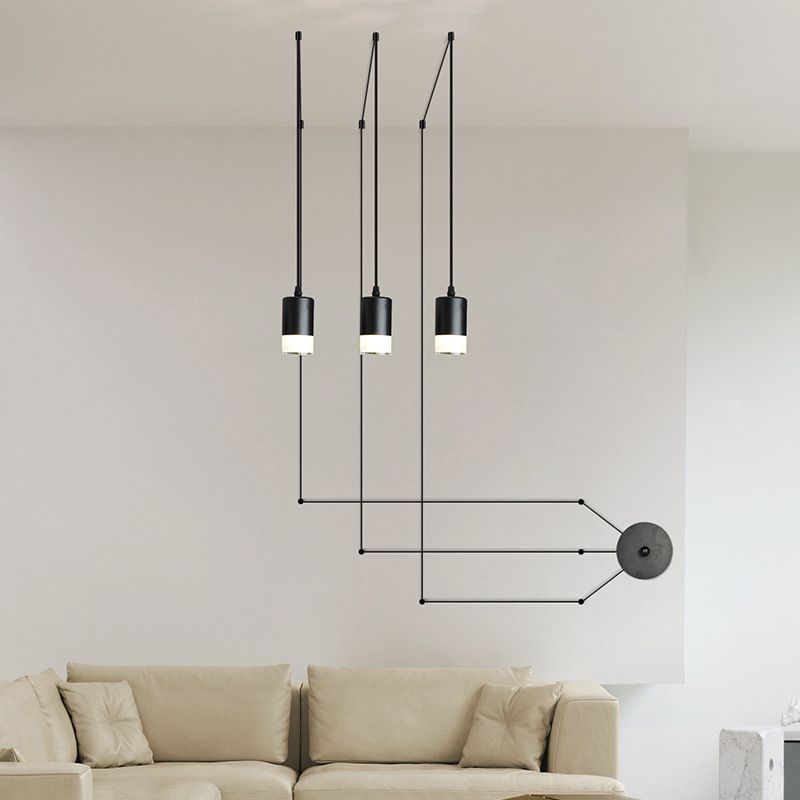 Industrial Acrylic Hanging Light, Black Swag Pendant Light with 157.5" Hanging Rope for Indoor