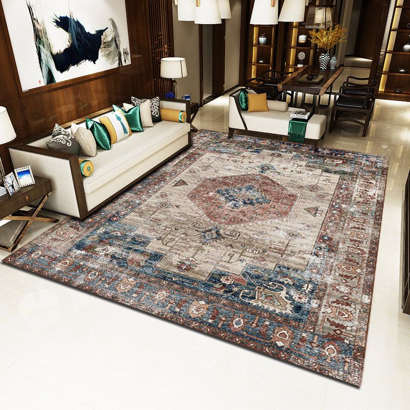 Orange Traditional Rug Polyester Graphic Area Rug Non-Slip Backing Rug for Home Decor
