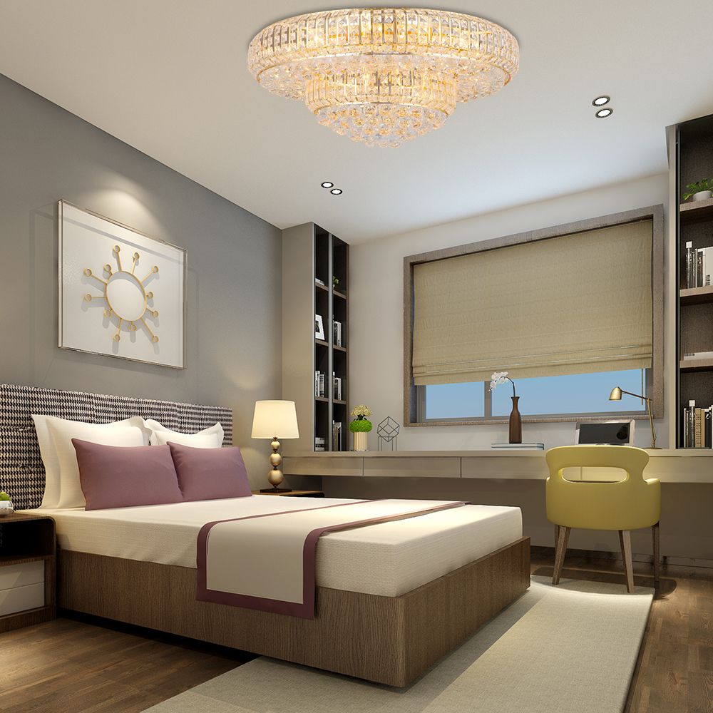 Oro de acabado redondeado de color de techo ligero de estilo moderno de cristal claro de montaje de cristal para sala de estar