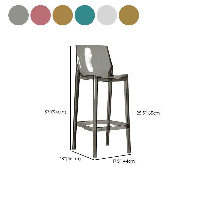 Contemporary Acrylic Backrest Counter High Stool with 4 Legs