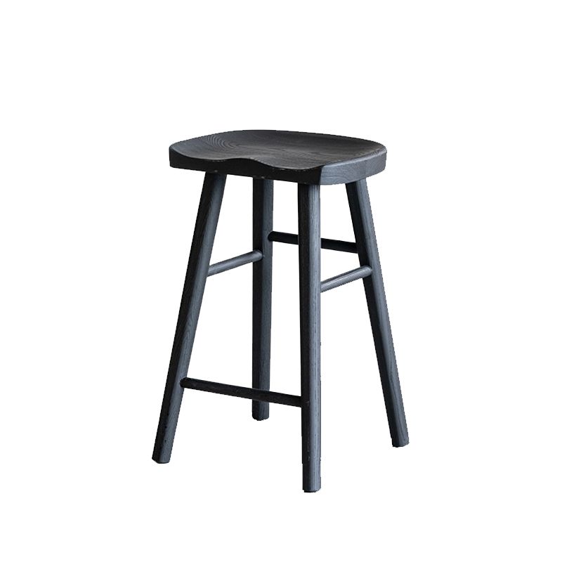 Solid Wood Dining Stools Black Armless Bar Stools with Footrest