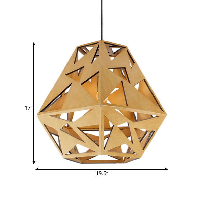 Triangle Cutout Hanging Light Fixture Asia Wood 1 Bulb Dining Room Ceiling Suspension Lamp in Beige
