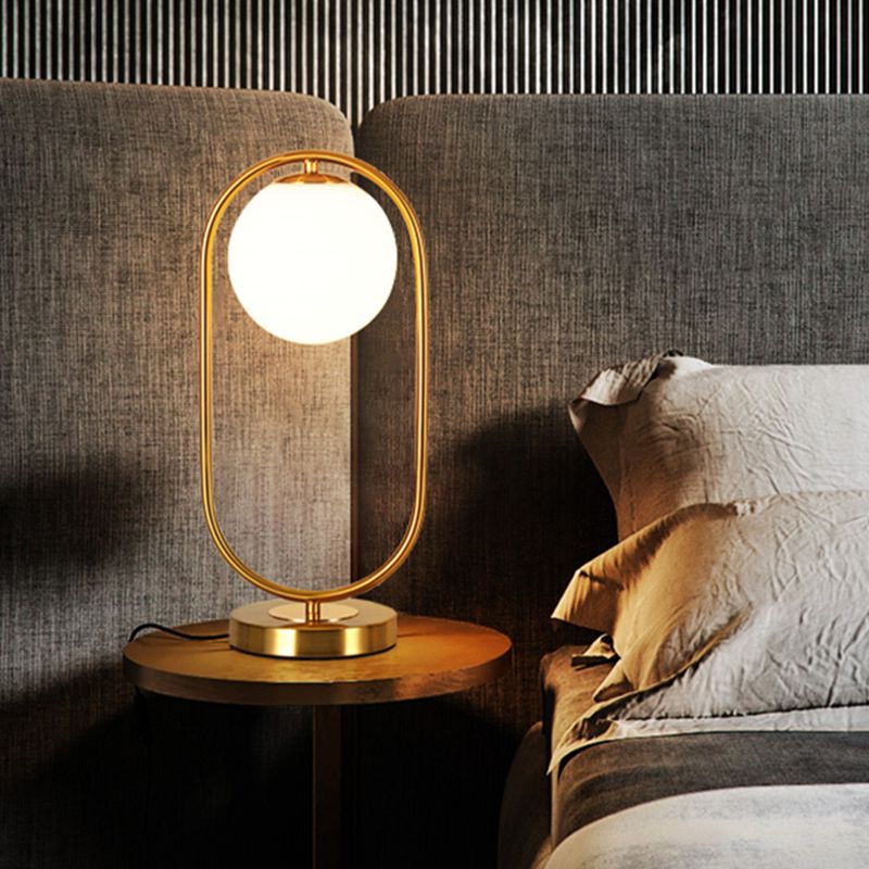 Modern Night Table Lamps 1-Light Bedroom Globe Nightstand Lights with White Glass Shade