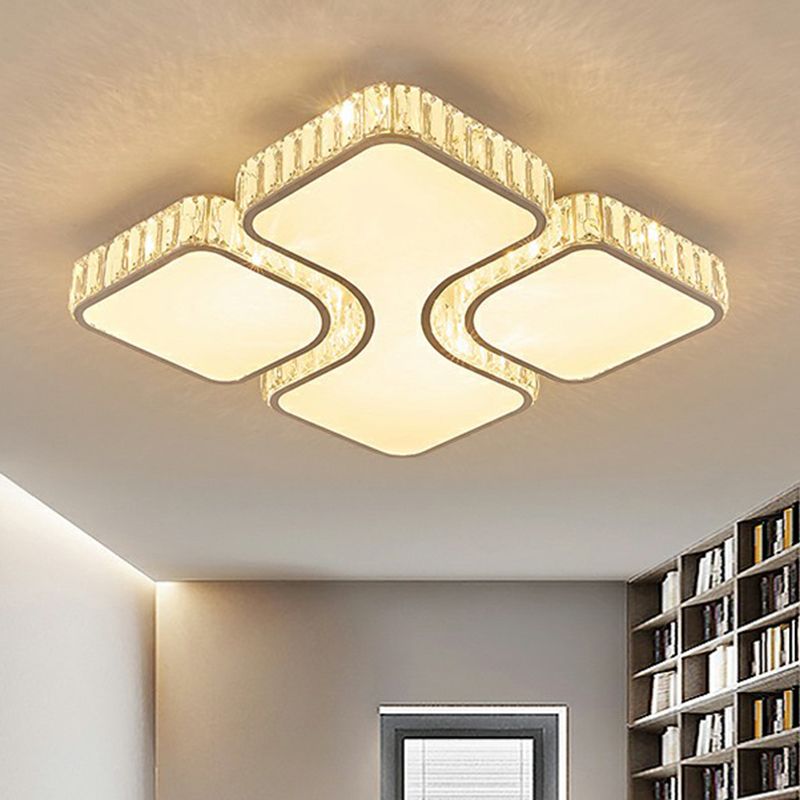 LED rectangulaire Ceiling Mount Light Modern Crystal Clear Flushmount Lighting for Living Room