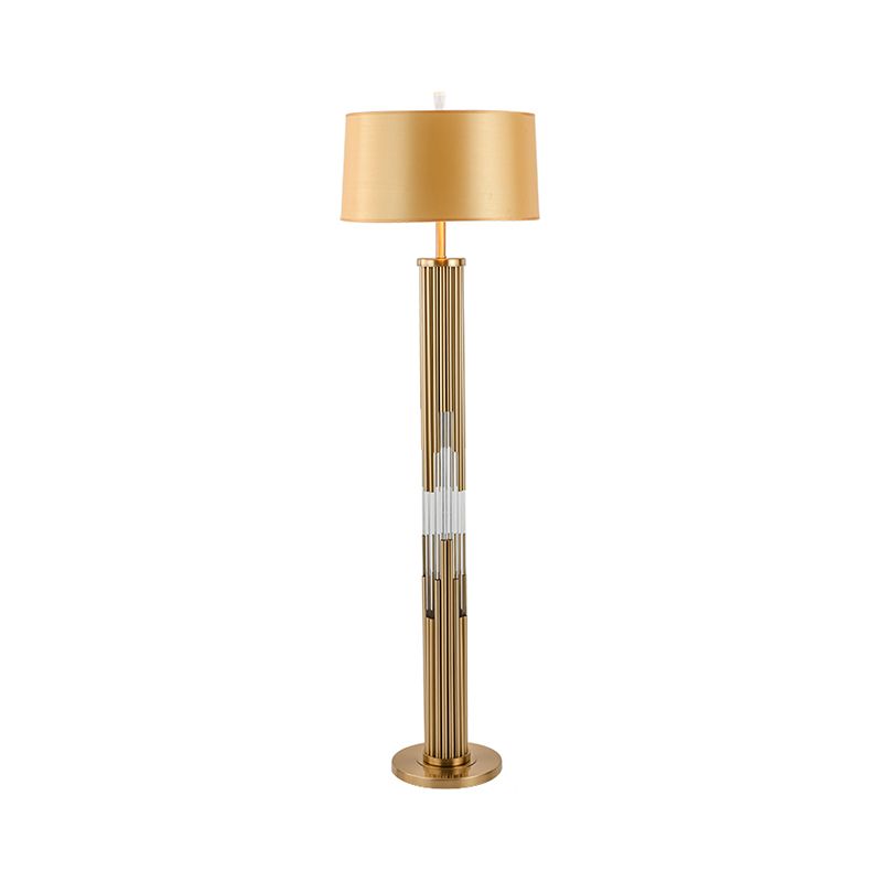 Lámpara de lectura de piso de tela de tela de barril de piso de oro 1 de bulbo 1 con soporte de tubos de cristal