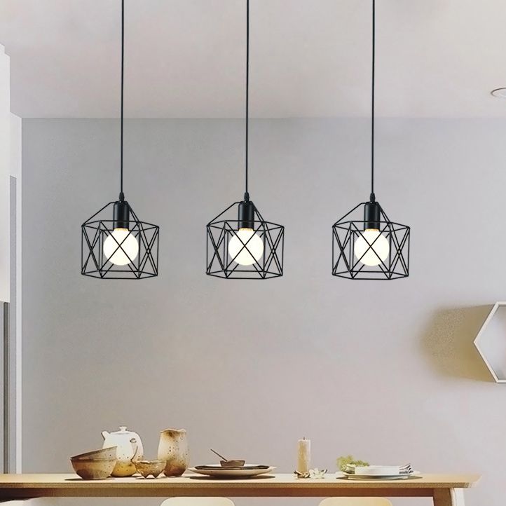 Zwarte ijzeren kooi 1-licht hangende licht retro industriële stijl verlichting hanger met 59 "verstelbare draad
