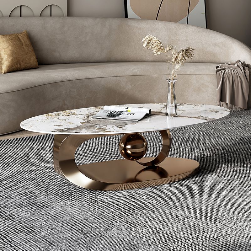 Glam Slate Top Coffee Table Abstract Oval Coffee Cocktail Table