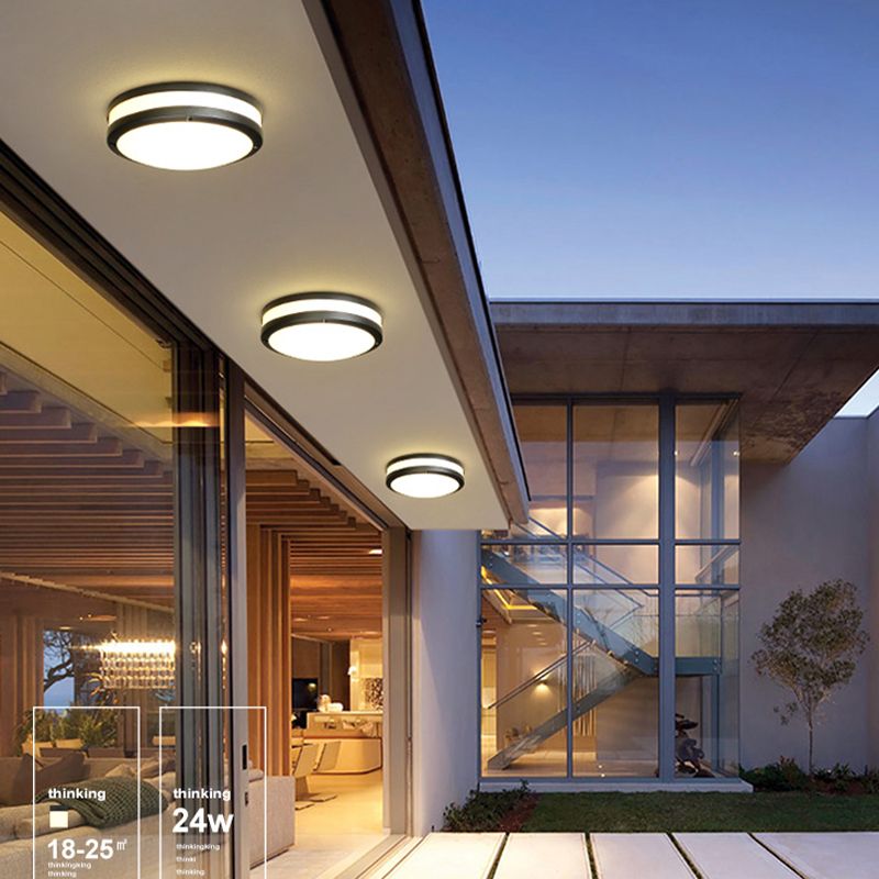 Plafonnier LED étanche, abat-jour rond en plastique blanc, lampe encastrée pour balcon