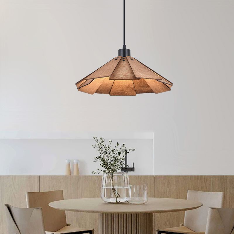 Modern Style Geometric Down Lighting Wood 1 Light Pendant Lamp for Dining Room
