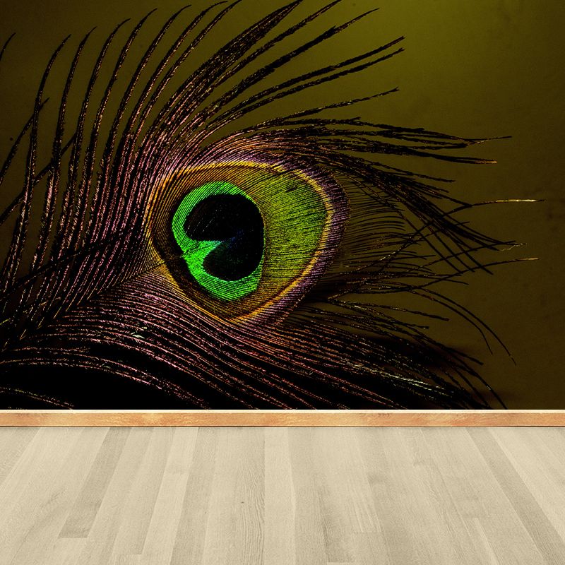 Tropical Style Feather Mural Decal Moisture Resistant Wall Covering for Living Room