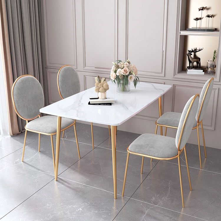 Glam Rectangle Dining Table Set 1/2/5 Pieces Dinette Set with White Sintered Stone Top