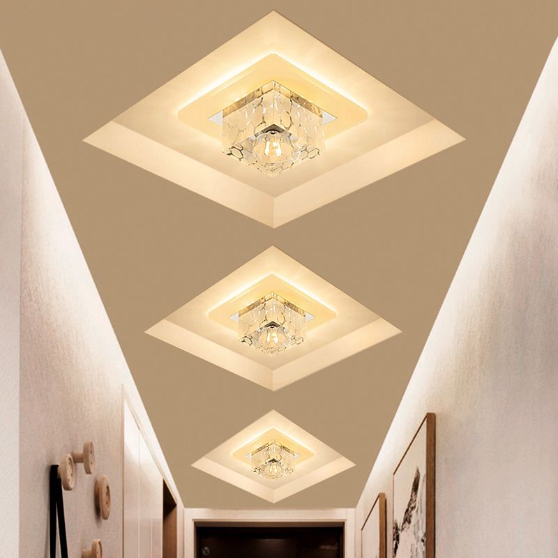 Plafonnier encastré à LED carré Simplicity pour couloir en cristal, plafonnier transparent