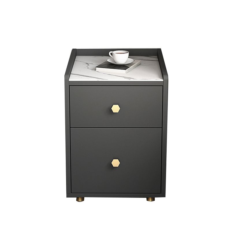 Glam Stone Top Bed Nightstand 2-Drawer Imitation Wood Legs Included Night Table